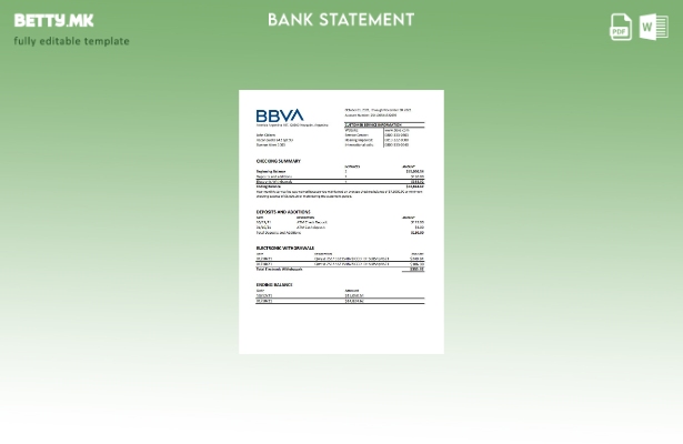 Модерен стил Аргентина BBVA банка извод шаблон ексел